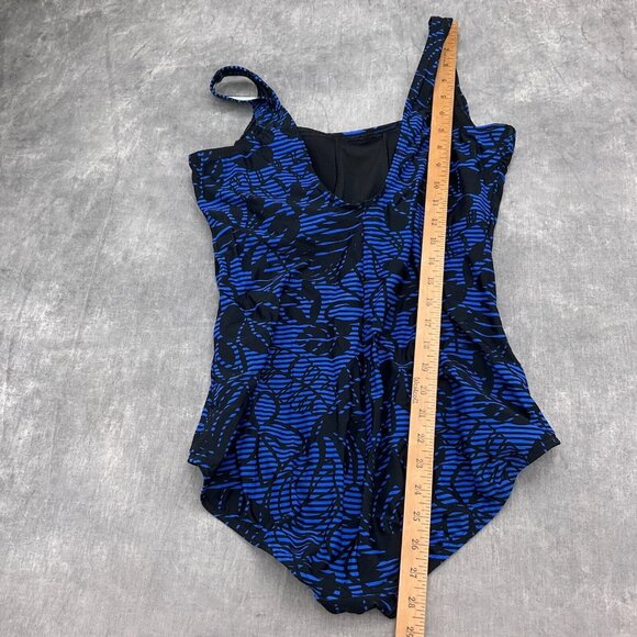 Lands End Tank Suit Women 16 Blue Black Floral Stripe Tropical 1pc Swimsuit - Picture 6 of 10
